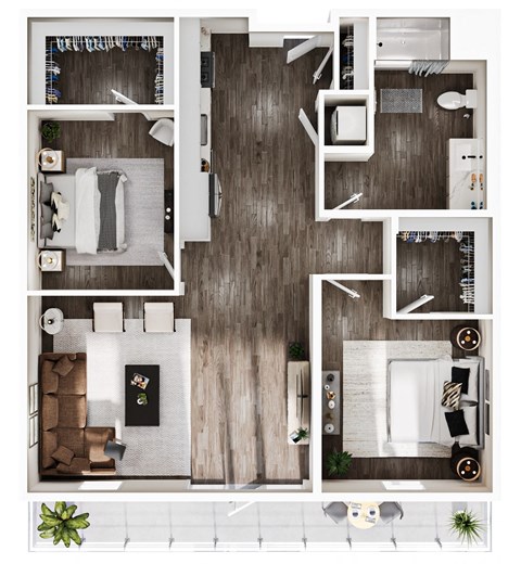 Floor plan for 2 beds, 1 bath, 1112 sqft